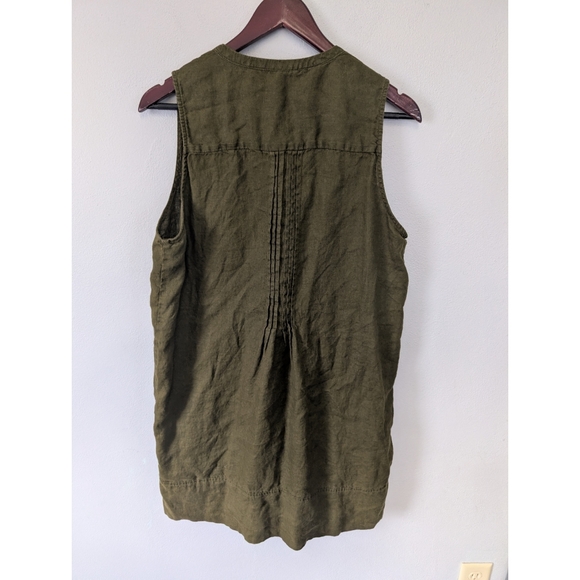 Quince 100% Linen Martini Olive Sleeveless Swing Button-Down Tunic Dress Large - Picture 2 of 9